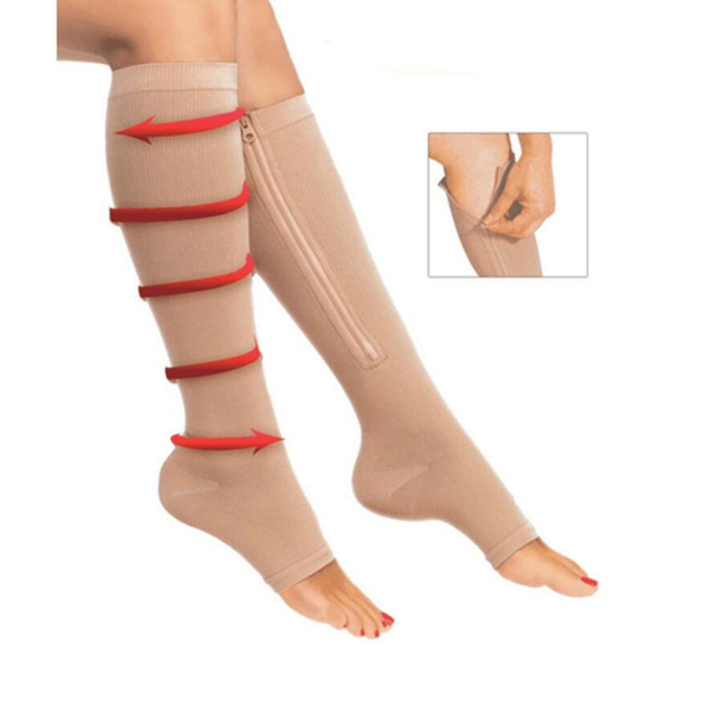 1 Para Zip Skarpety Kompresyjne Sox Zipper Leg Support Podkolanówki Open Toe