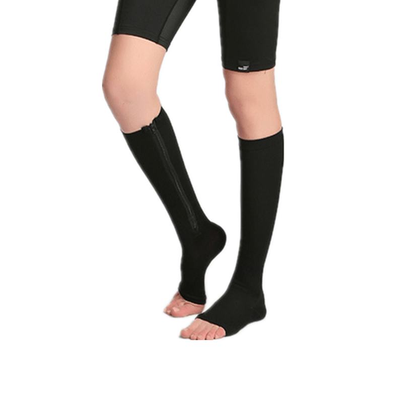 1 Para Zip Skarpety Kompresyjne Sox Zipper Leg Support Podkolanówki Open Toe