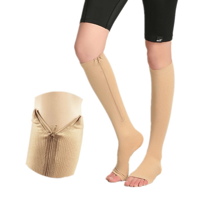 1 Para Zip Skarpety Kompresyjne Sox Zipper Leg Support Podkolanówki Open Toe