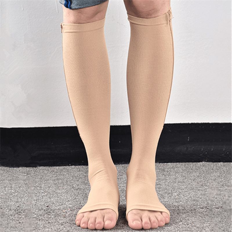 1 Para Zip Skarpety Kompresyjne Sox Zipper Leg Support Podkolanówki Open Toe