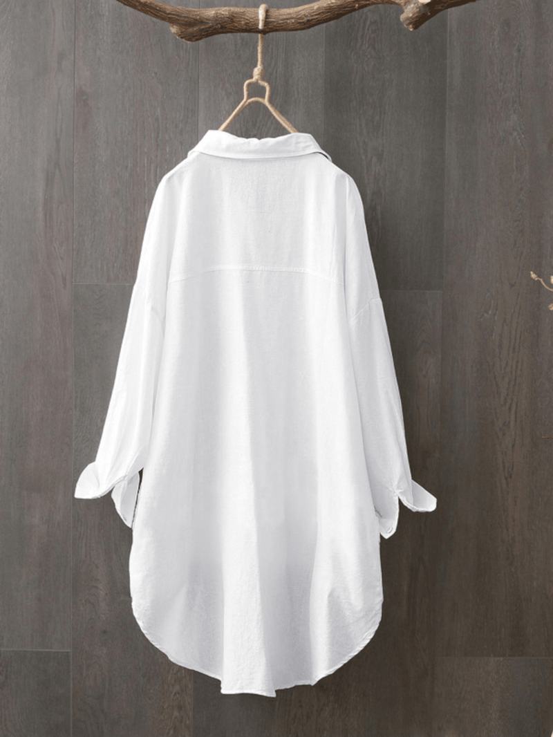 100% Bawełna Casual Luźne Klapy Solidne Koszule Dla Kobiet