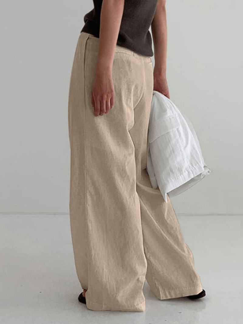 100% Bawełna Casual Solid Stylowe Plisowane Spodnie Z Kieszeniami Bocznymi Dla Kobiet