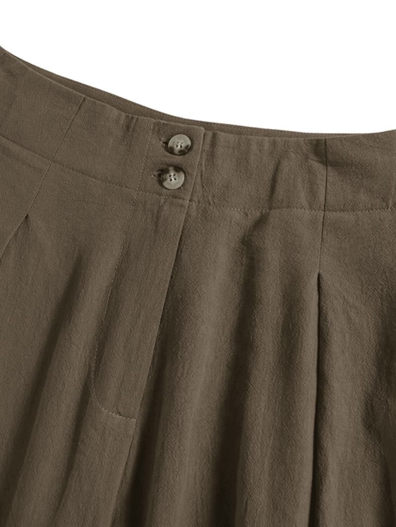 100% Bawełna Casual Solid Stylowe Plisowane Spodnie Z Kieszeniami Bocznymi Dla Kobiet