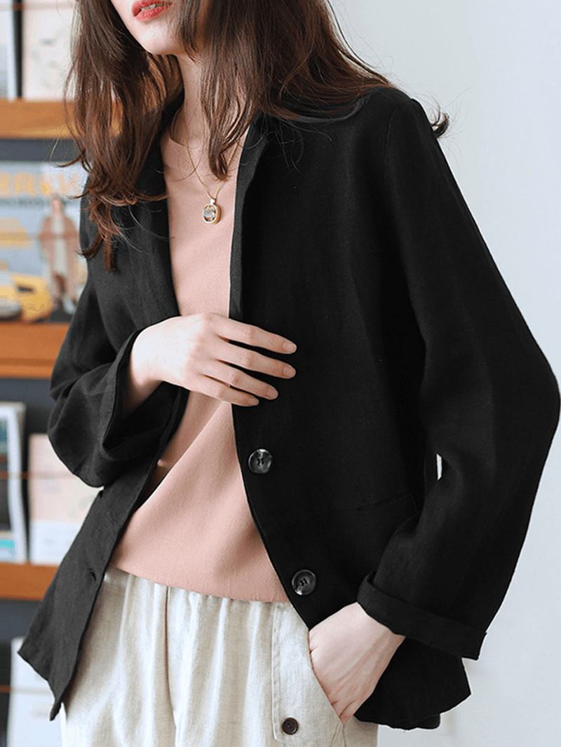 100% Bawełna Lapel Business Casual Blazer Z Przednimi Kieszeniami Dla Kobiet