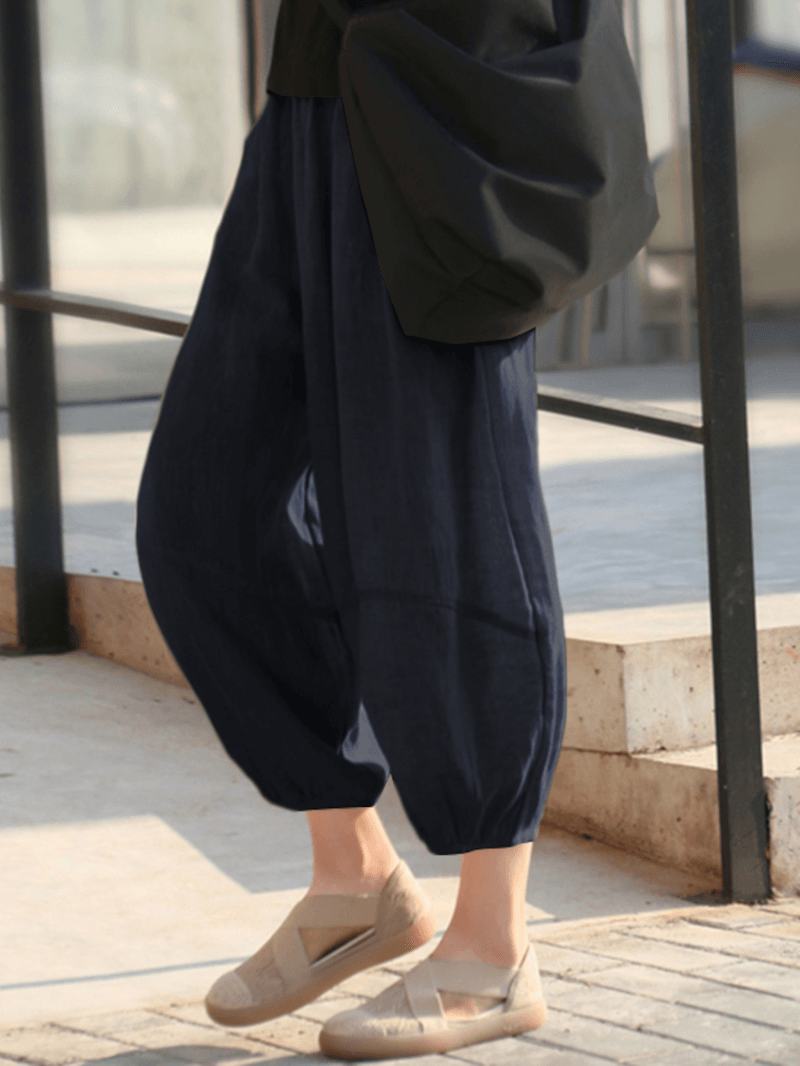 100% Bawełna Luźna Elastyczna Talia Do Połowy Łydki Cienkie Spodnie Dla Kobiet