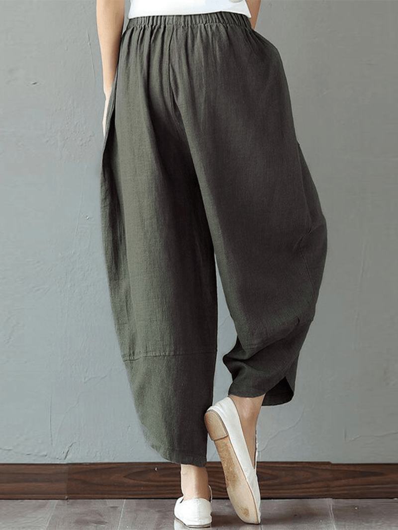 100% Bawełna Luźne Plicing Dziewiąte Spodnie Vintage W Stylu Etnicznym