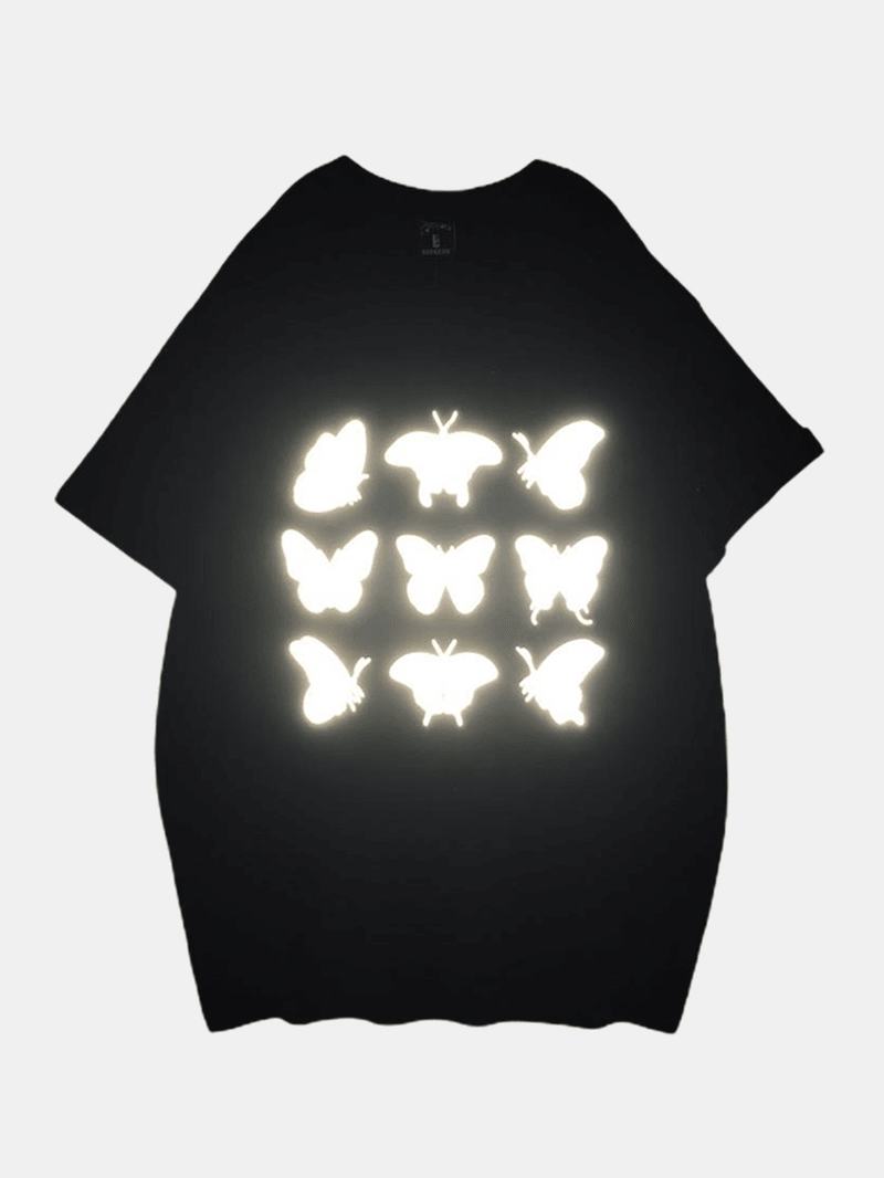 100% Bawełna Odblaskowe T-shirty Z Krótkim Rękawem Z Nadrukiem W Motyle