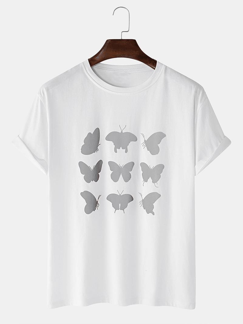 100% Bawełna Odblaskowe T-shirty Z Krótkim Rękawem Z Nadrukiem W Motyle