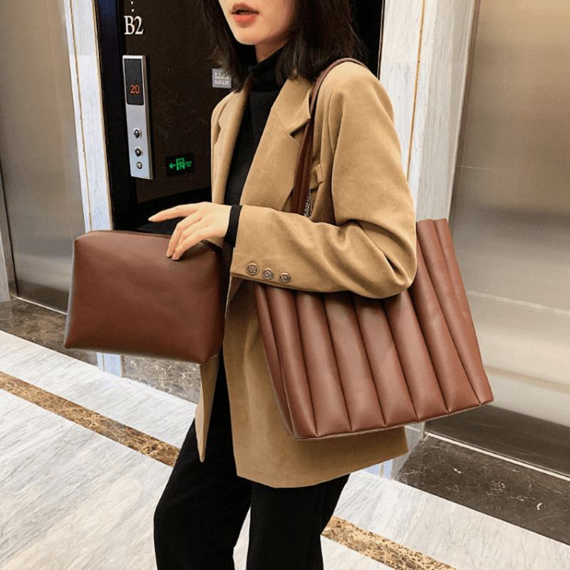 2 Szt. Kobiety Pu Leather Stripe Small Square Bag Duża Pojemność Ruched Bag Torebka Torba Na Ramię