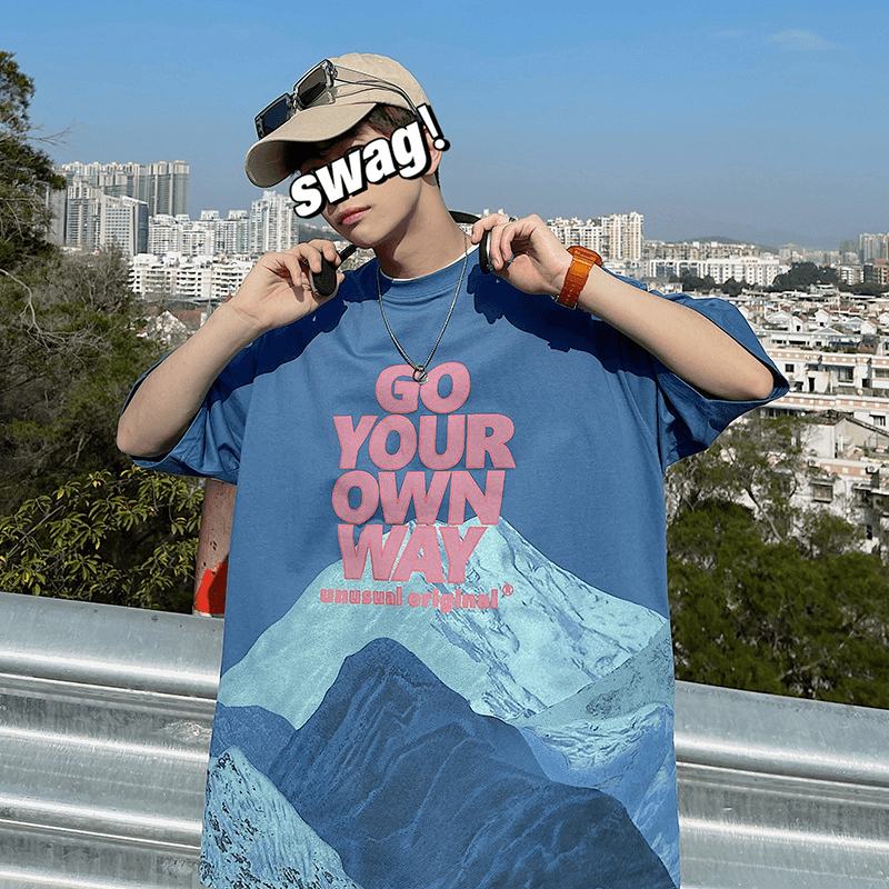 2021 Summer Super Fire Snow Mountain Drukowanie Koszulka Z Krótkim Rękawem Męska Koszulka Z Falą Street Hip-hop Half-sleeve Tee