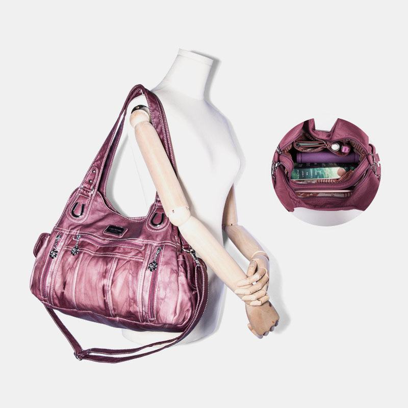 Angel Kiss Damskie Pu Leather Multi-carry Solid Color Torba Przez Ramię Torba Na Ramię Torebka Na Ramię