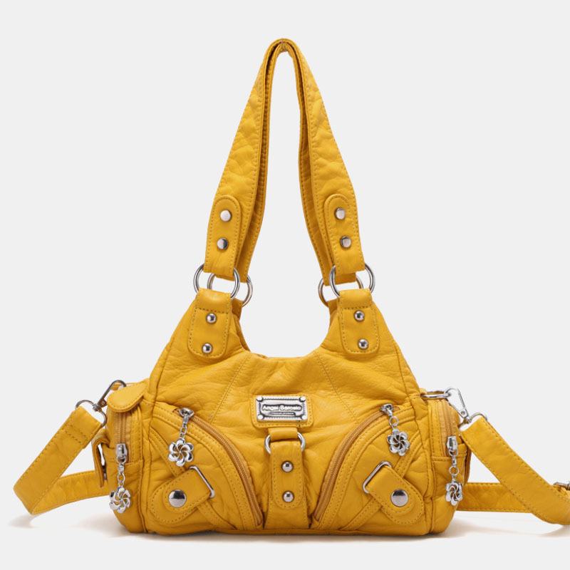 Angel Kiss Damskie Pu Leather Vintage Multi-pocket Convertible Anti-theft Crossbody Torba Na Ramię Torebka