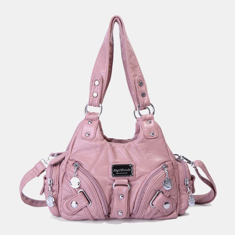 Angel Kiss Damskie Pu Leather Vintage Multi-pocket Convertible Anti-theft Crossbody Torba Na Ramię Torebka