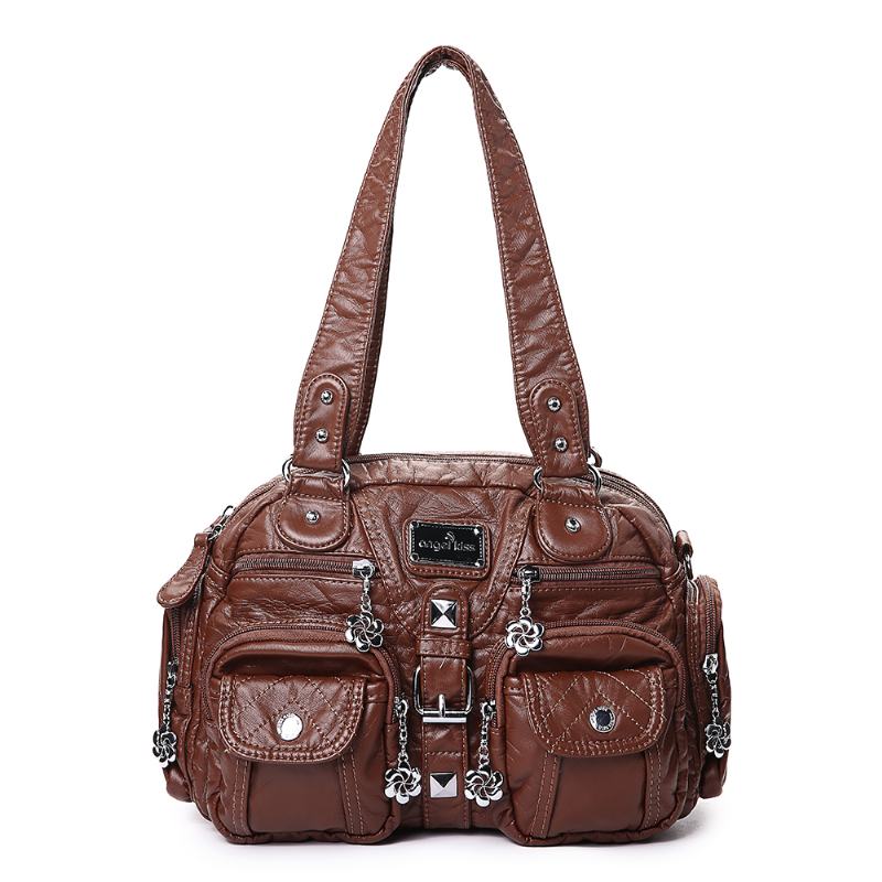 Angel Kiss Damskie Soft Leather Multi-pocket Torba Motocyklowa Torba Na Ramię Crossbody Torba Torebka