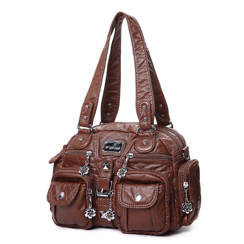 Angel Kiss Damskie Soft Leather Multi-pocket Torba Motocyklowa Torba Na Ramię Crossbody Torba Torebka