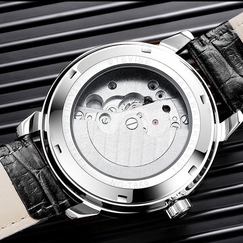 Automatyczny Zegarek Mechaniczny W Stylu Casual 24-godzinny Wyświetlacz Zegarek Męski Z Prawdziwej Skóry