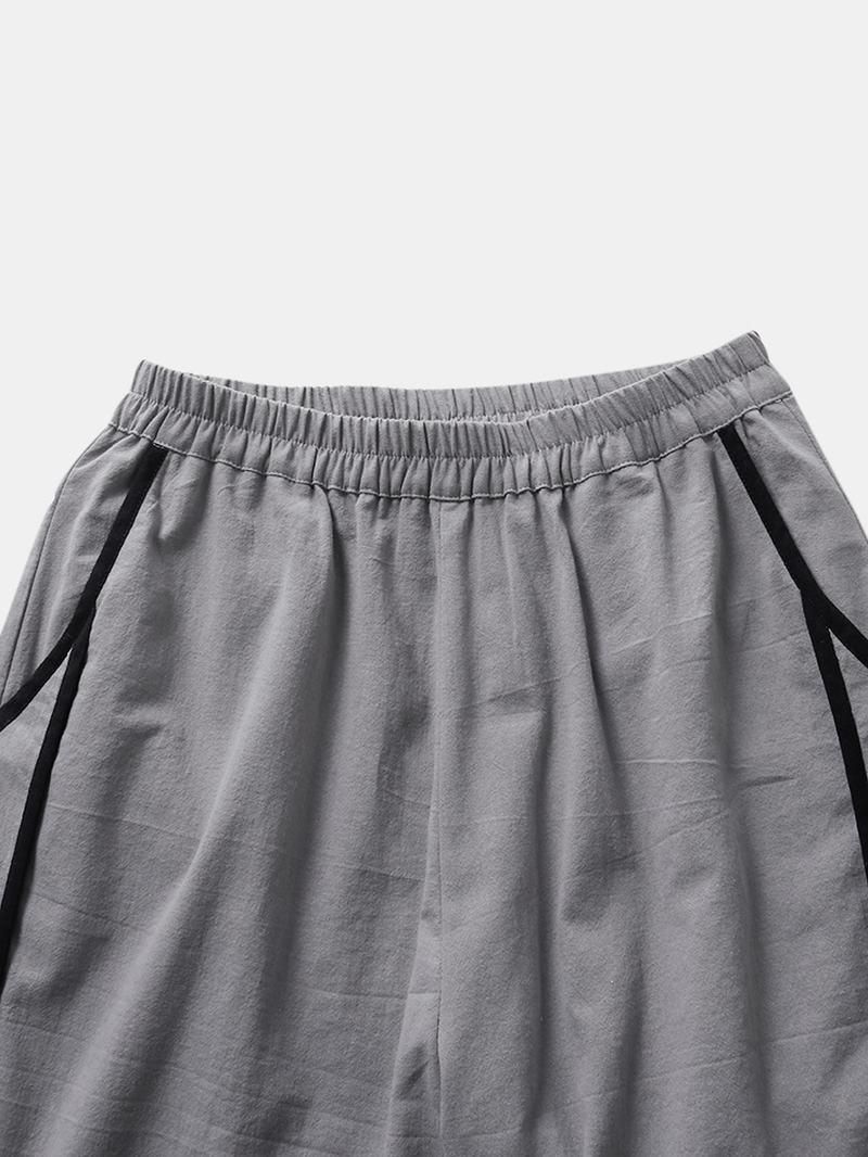 Bawełniana Elastyczna Talia Casual Patchwork Pocket Szerokie Spodnie Damskie