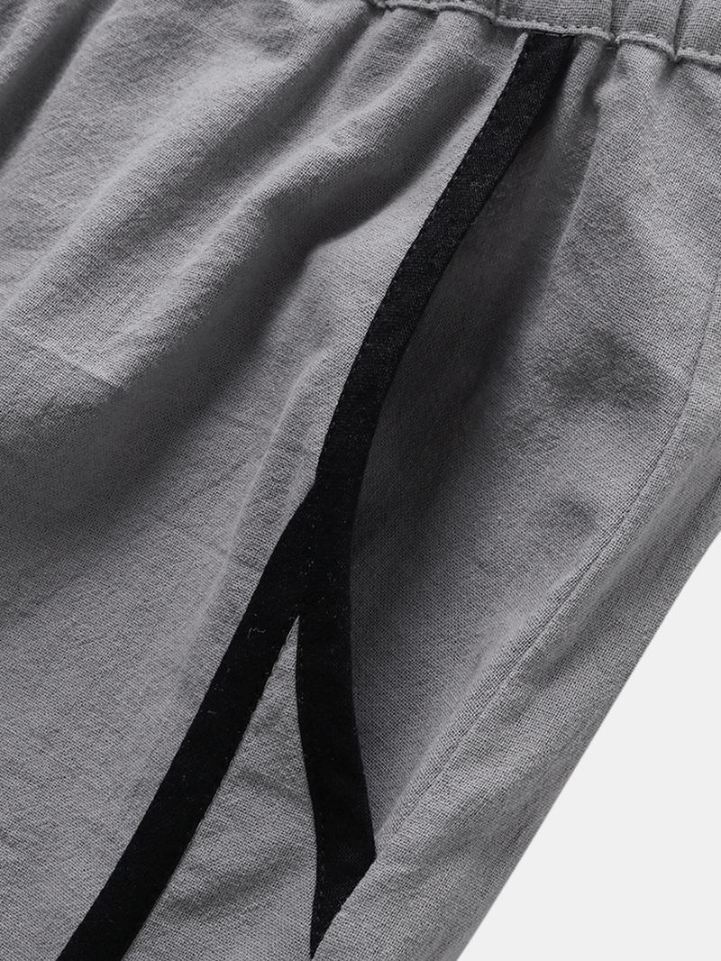 Bawełniana Elastyczna Talia Casual Patchwork Pocket Szerokie Spodnie Damskie