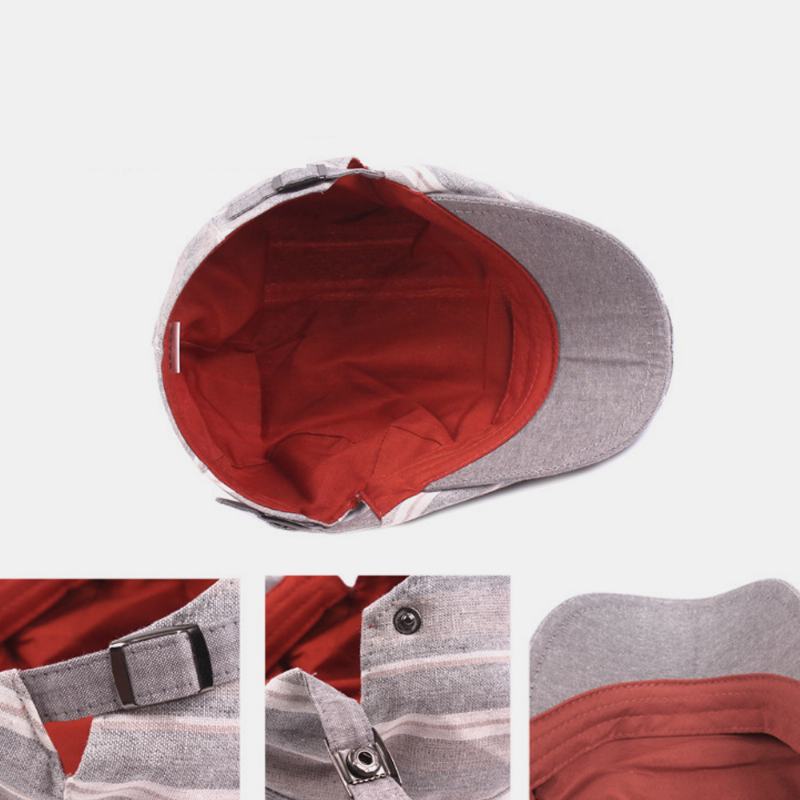 Bawełniane Lniane CZapki Beret Casual Forward Hat Kolorowe Paski Sun Hat