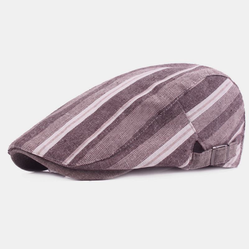 Bawełniane Lniane CZapki Beret Casual Forward Hat Kolorowe Paski Sun Hat