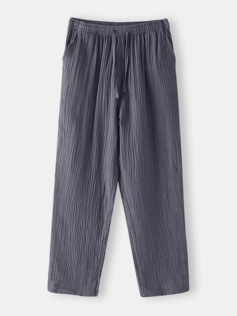 Bawełniane Męskie Spodnie Od Piżamy W Jednolitym Kolorze Ze Sznurkiem I Kieszenią