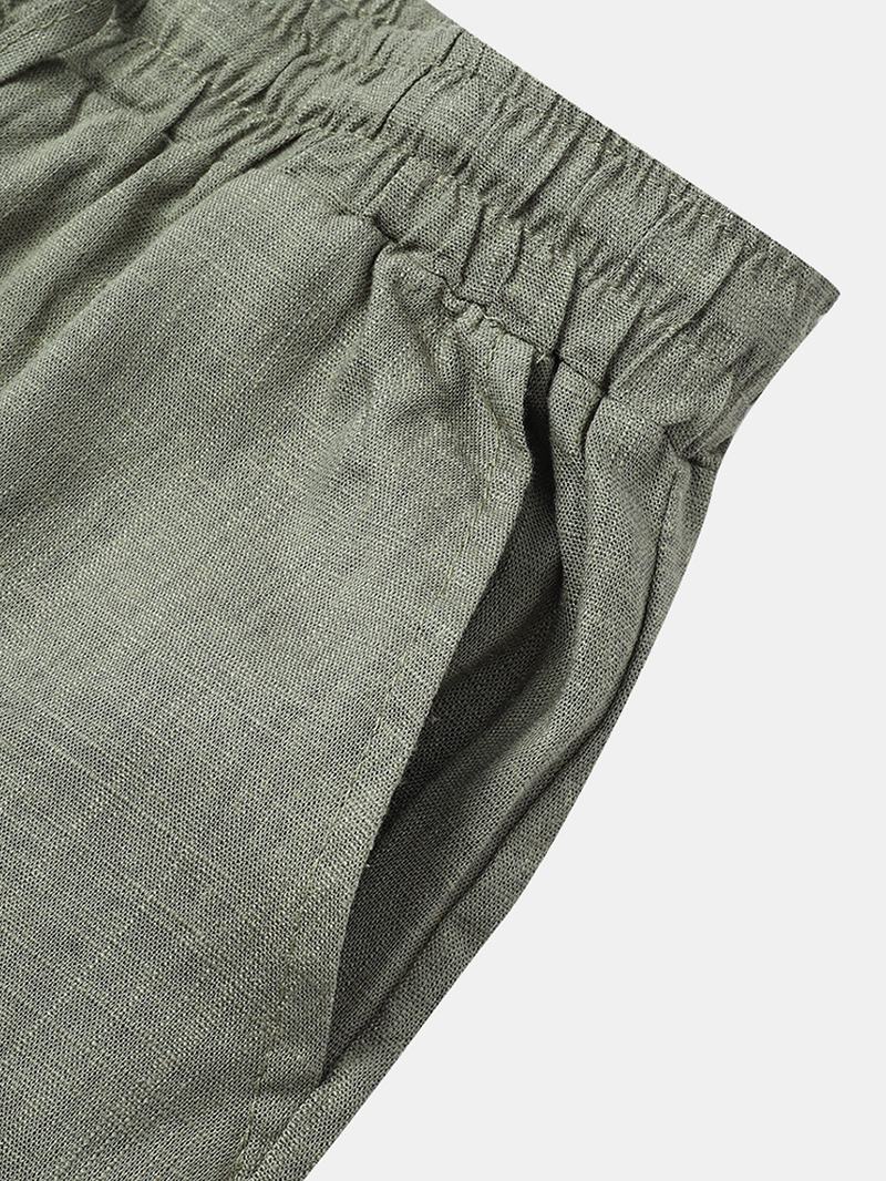 Bawełniane Męskie Spodnie W Jednolitym Kolorze Luźne Szerokie Nogawki Z Kieszenią