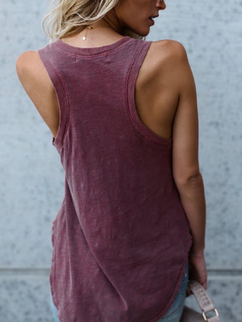 Bez Rękawów Basic Tank Top Z Okrągłym Dekoltem W Stylu Casual