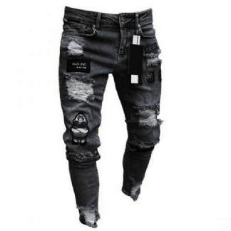 Białe Wysokiej Klasy Denim Męskie Spodnie Transgraniczny Handel Zagraniczny Hole Trend CZarne Slim Jeans Męskie