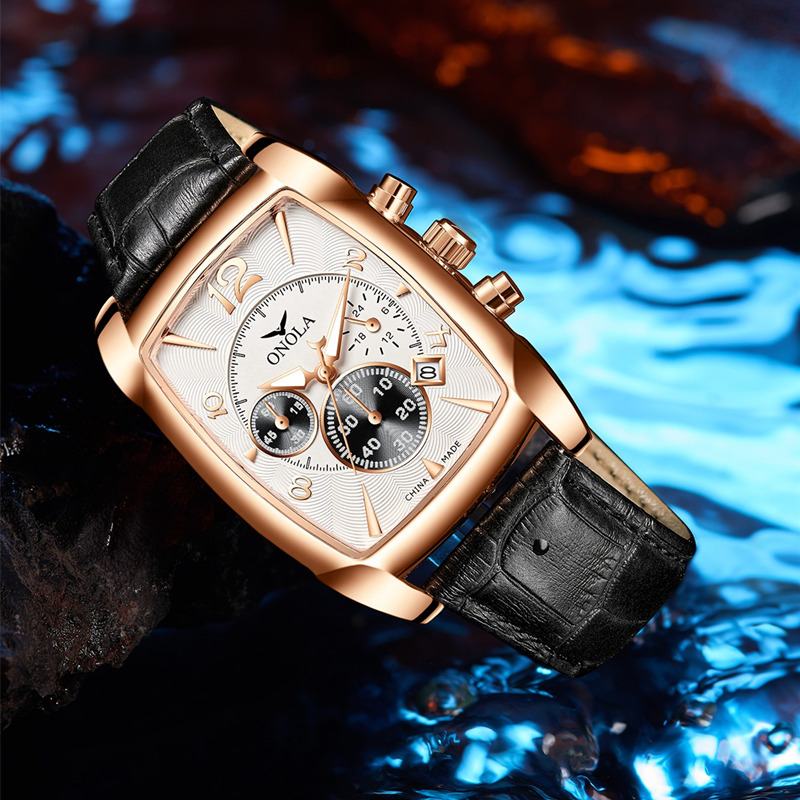 Biznesowy Zegarek Dla Mężczyzn Wyświetlanie Daty Wielofunkcyjny Wodoodporny Skórzany Pasek Kwarcowy Zegarek