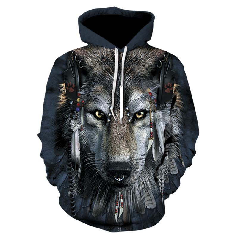 Bluza Męska Z Kapturem Wolf Head Drukowanie Digital