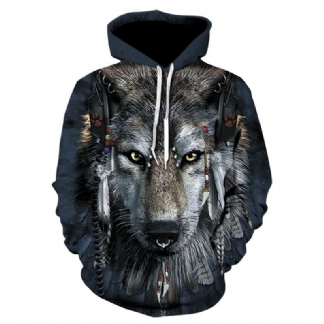 Bluza Męska Z Kapturem Wolf Head Drukowanie Digital