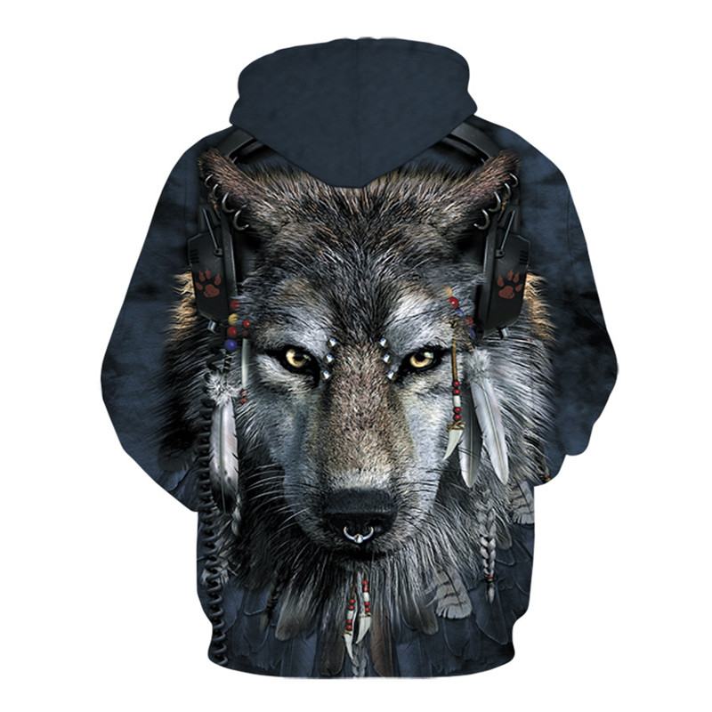 Bluza Męska Z Kapturem Wolf Head Drukowanie Digital