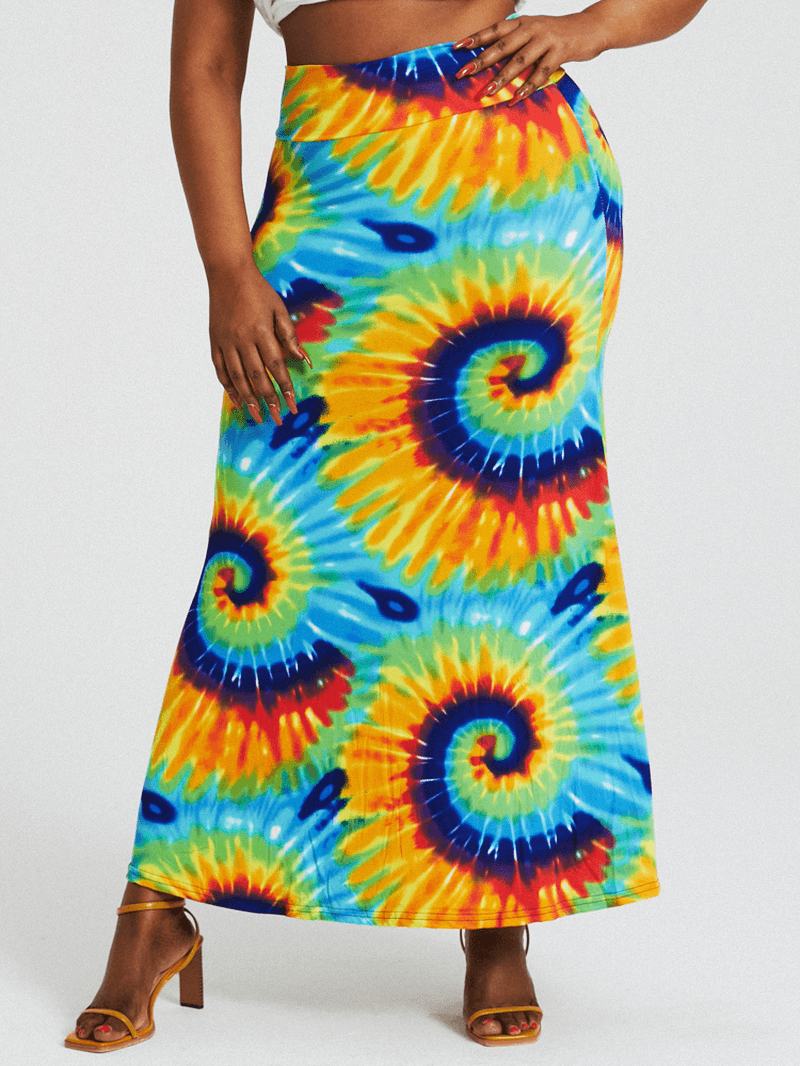 Bohemia Tie Dye Drukowanie Wysoka Talia Pośladki Bodycon Długa Spódnica