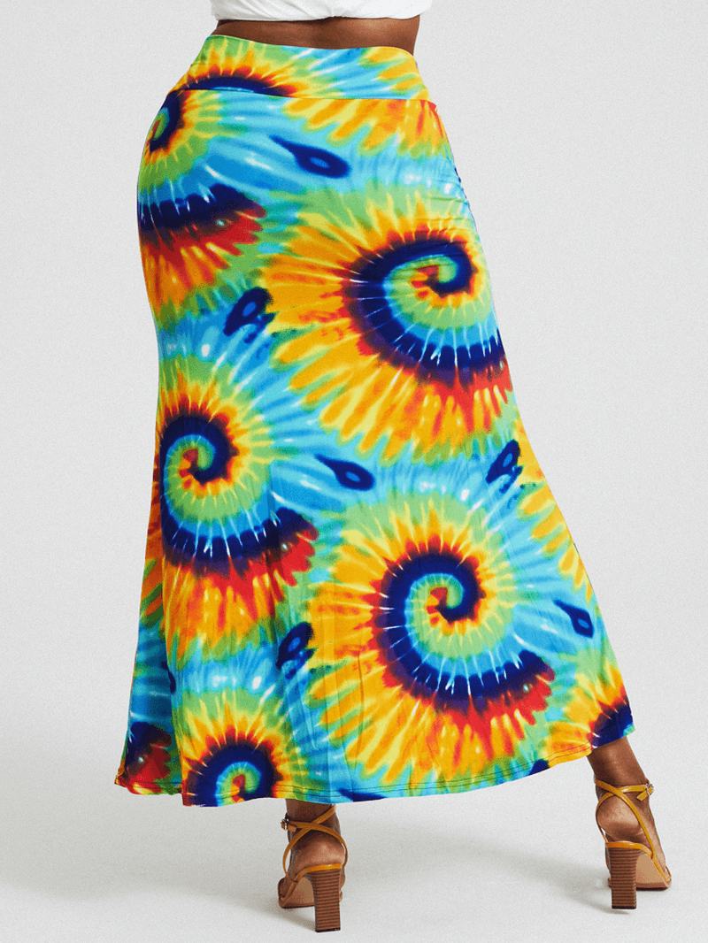 Bohemia Tie Dye Drukowanie Wysoka Talia Pośladki Bodycon Długa Spódnica