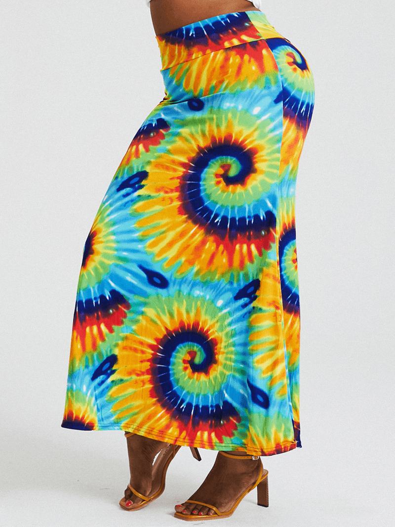 Bohemia Tie Dye Drukowanie Wysoka Talia Pośladki Bodycon Długa Spódnica