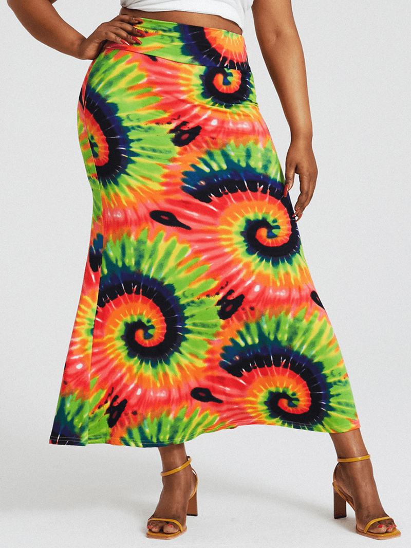 Bohemia Tie Dye Drukowanie Wysoka Talia Pośladki Bodycon Długa Spódnica