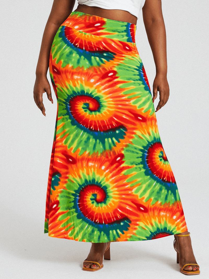 Bohemia Tie Dye Drukowanie Wysoka Talia Pośladki Bodycon Długa Spódnica