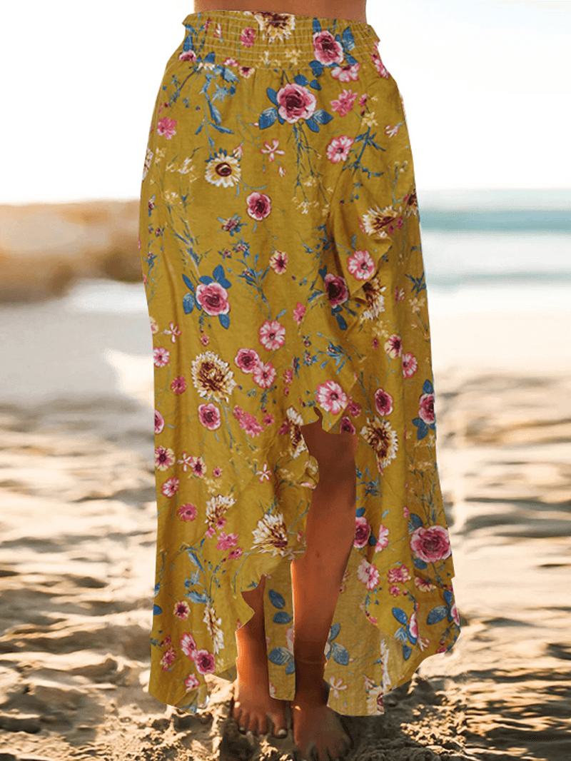 Bohemian Beach Floral Drukowanie Elastyczny Pas Z Falbaną I Spódnicami Maxi