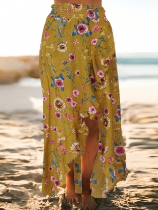 Bohemian Beach Floral Drukowanie Elastyczny Pas Z Falbaną I Spódnicami Maxi