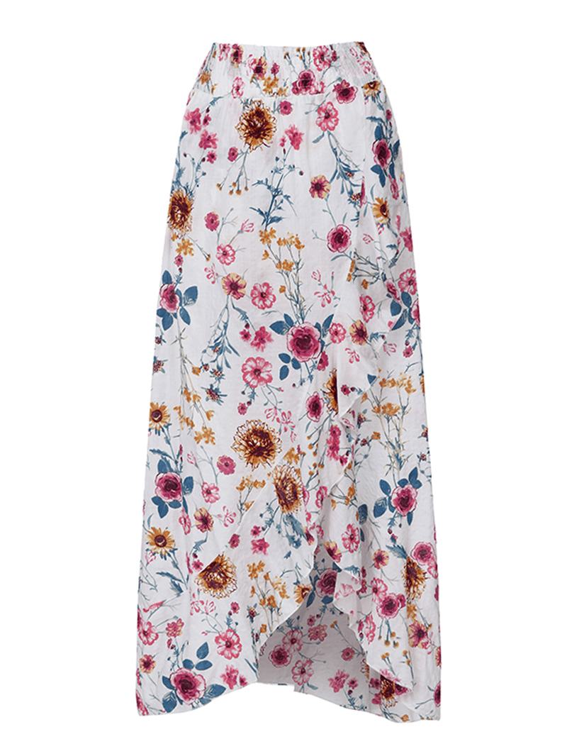 Bohemian Beach Floral Drukowanie Elastyczny Pas Z Falbaną I Spódnicami Maxi