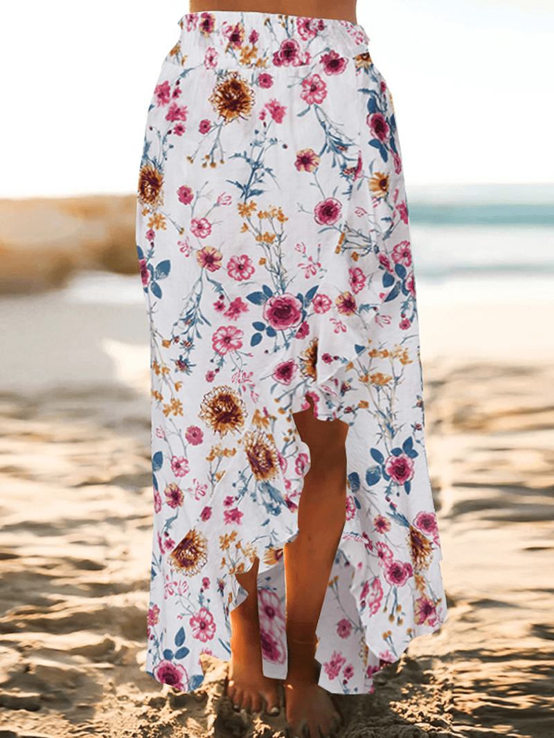 Bohemian Beach Floral Drukowanie Elastyczny Pas Z Falbaną I Spódnicami Maxi