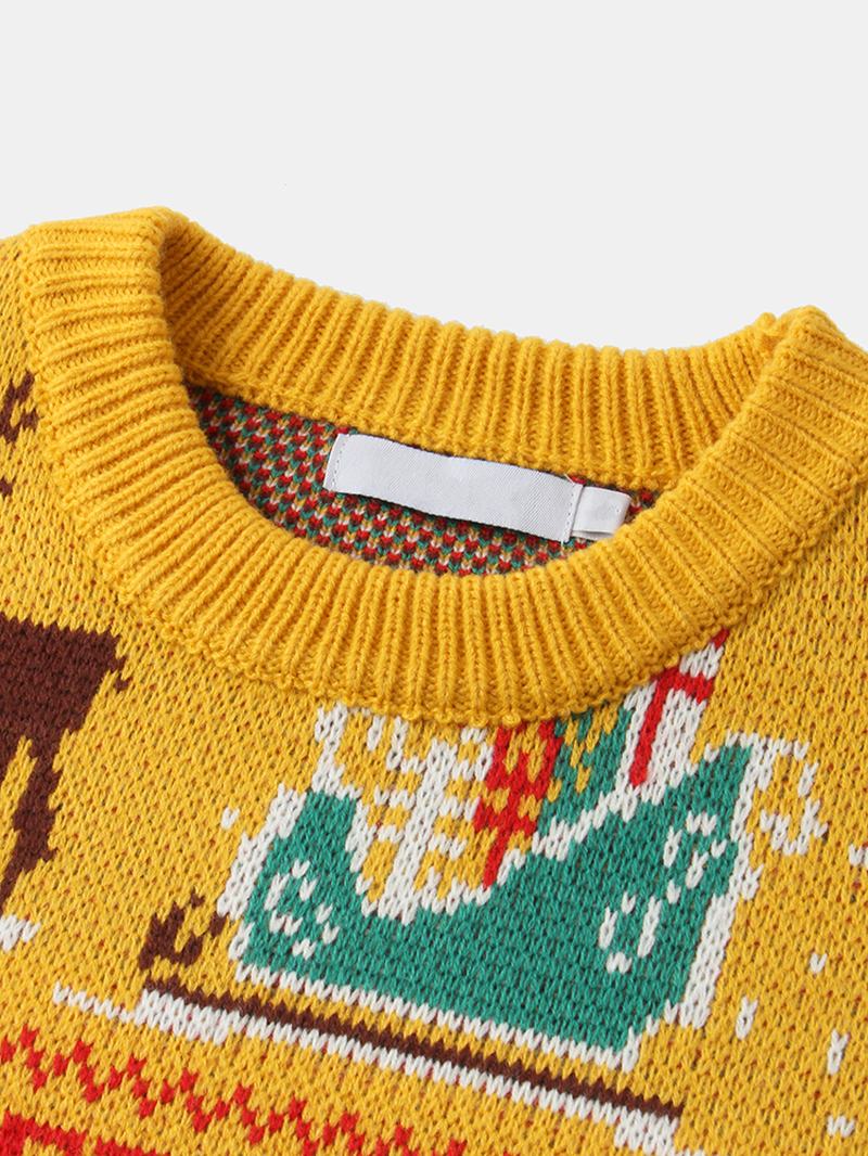 Boże Narodzenie Męski Sweter Z Kreskówkową Grafiką Na Drutach Z Długim Rękawem Casual Swetry