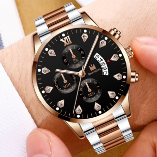 Business Casual Z Kalendarzem Inkrustowanym Dżetów Dial Steel Strap Męskie Zegarek Kwarcowy