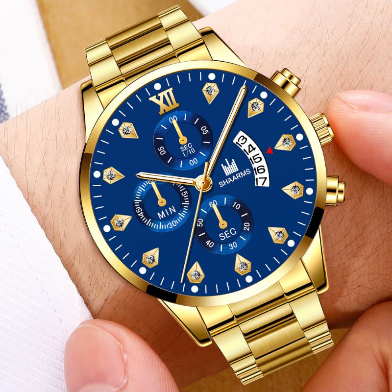 Business Casual Z Kalendarzem Inkrustowanym Dżetów Dial Steel Strap Męskie Zegarek Kwarcowy