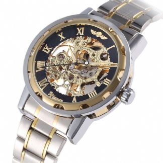 Business Skeleton Dial Steel Band Wodoodporny Męski Automatyczny Zegarek Mechaniczny Na Rękę