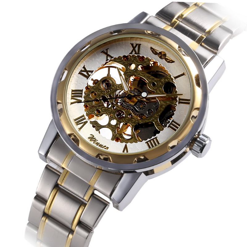 Business Skeleton Dial Steel Band Wodoodporny Męski Automatyczny Zegarek Mechaniczny Na Rękę