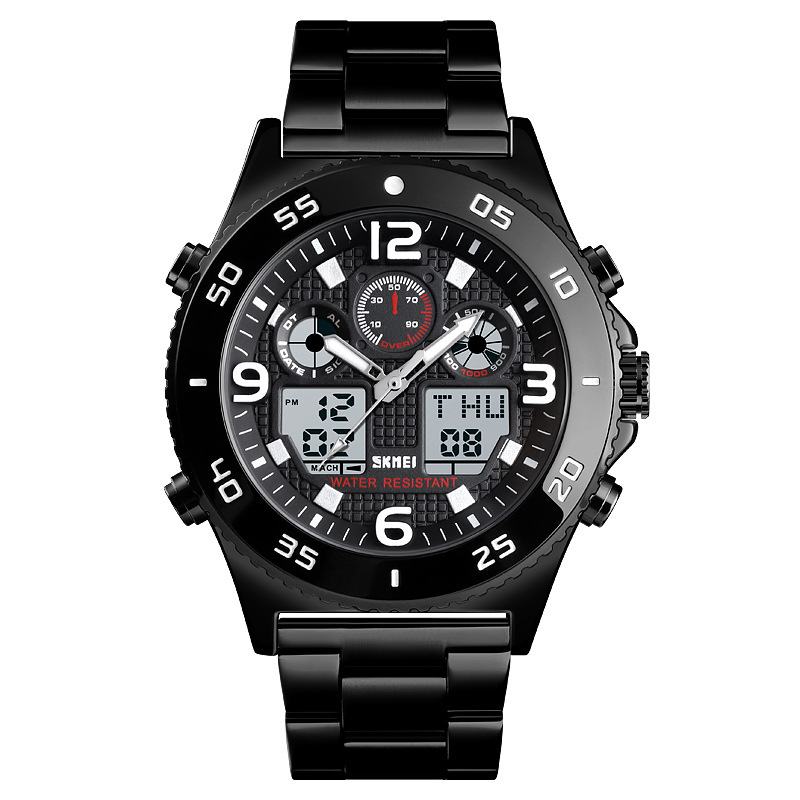 Business Style Dual Display Watch Alarm Wielofunkcyjna Metalowa Obudowa Męski Zegarek Cyfrowy