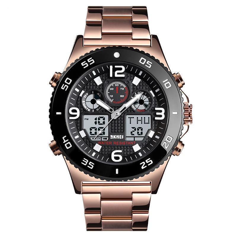 Business Style Dual Display Watch Alarm Wielofunkcyjna Metalowa Obudowa Męski Zegarek Cyfrowy