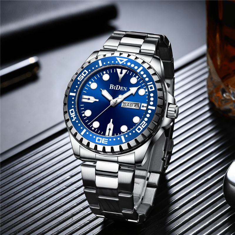 Business Style Full Steel Quartz Watch Kalendarz Luminous Display Watch