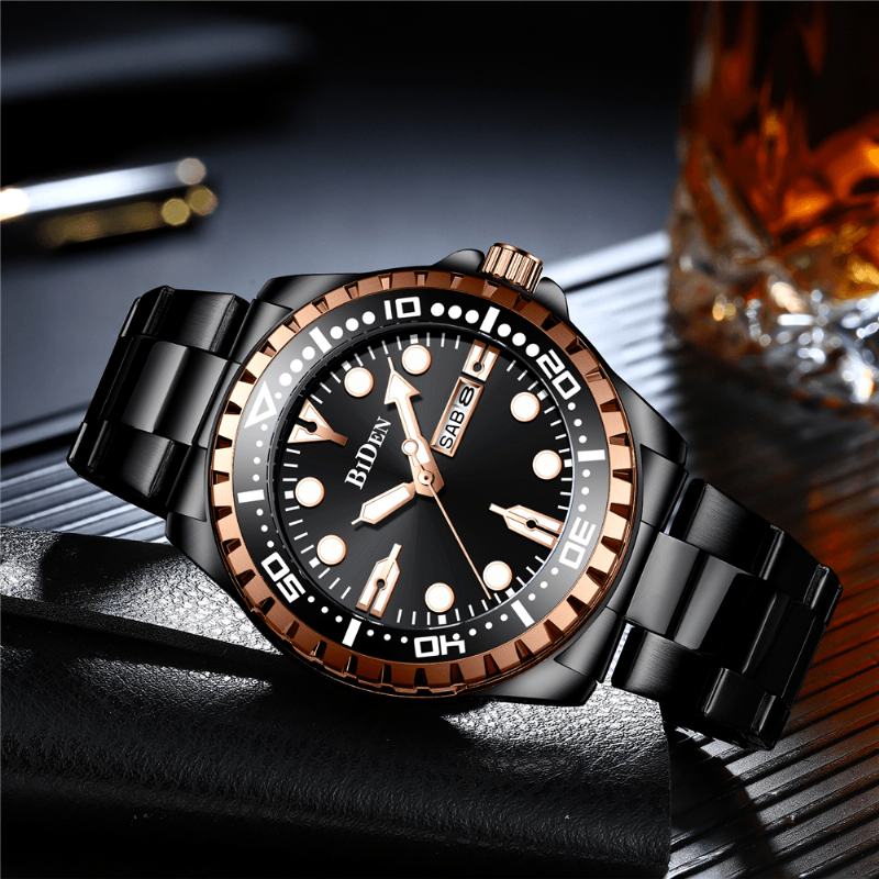 Business Style Full Steel Quartz Watch Kalendarz Luminous Display Watch